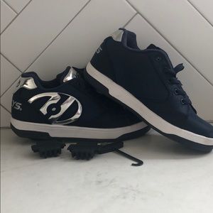 Navy and silver boys Heely’s shoes